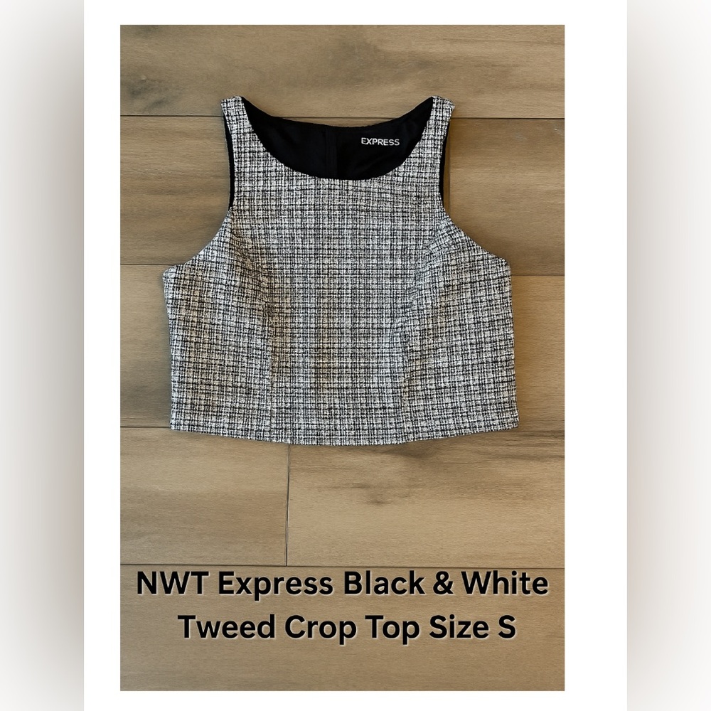 Express Black & White Tweed Crop Top. New with Tag. Size S